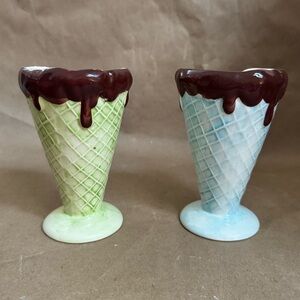 Set of Two Vintage Royal Norfolk Waffle Cone Ice Cream Dishes (Blue and Green)